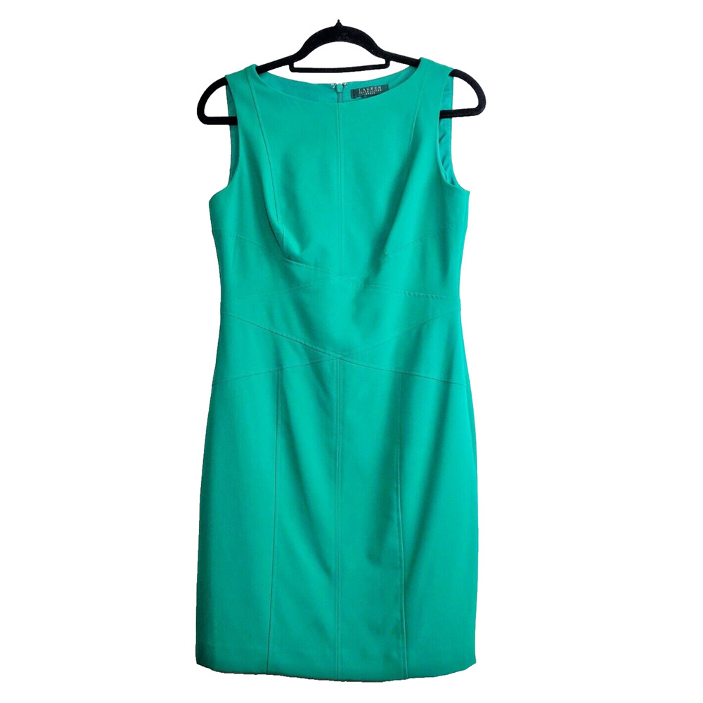 Lauren Ralph Lauren Women 8 P Sleeveless Sheath Dress Green‎ Party Career Event